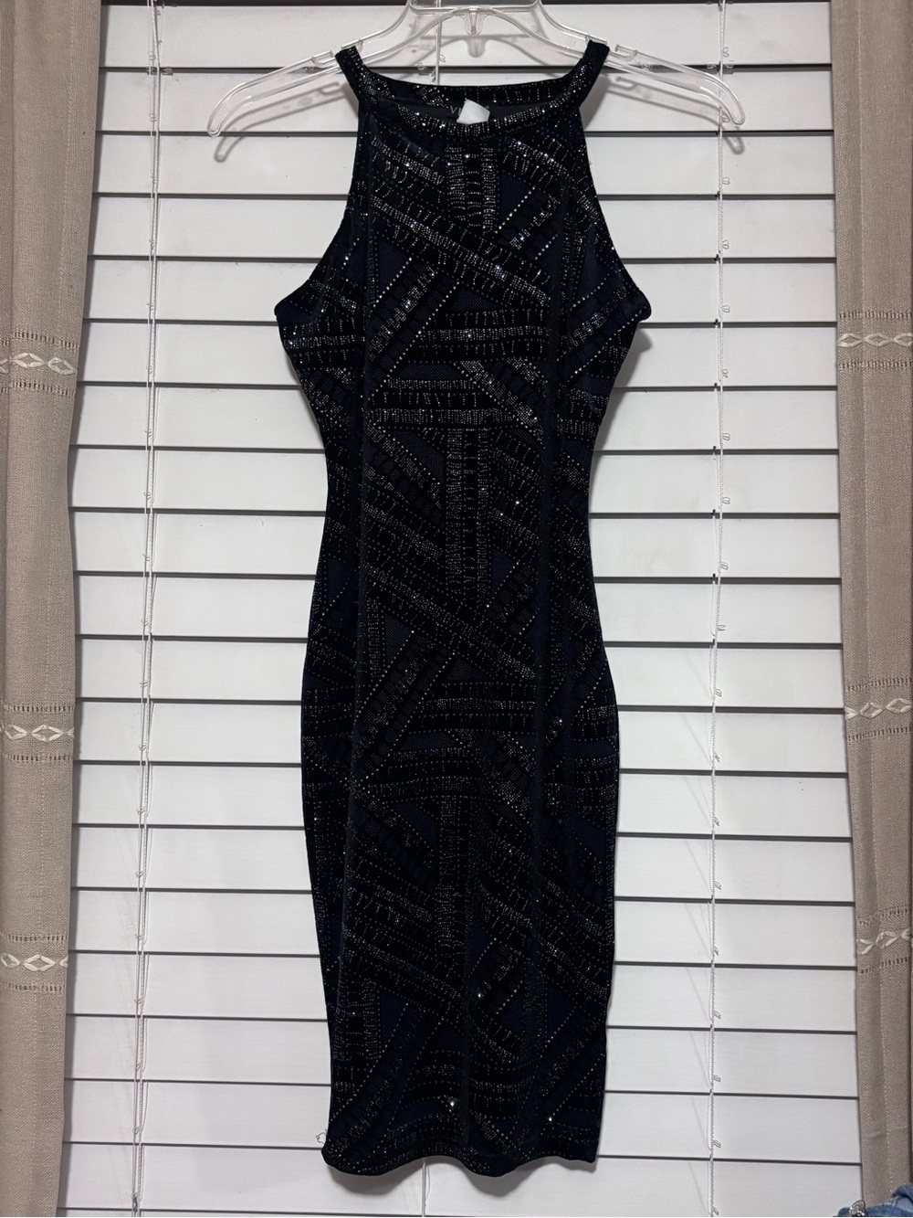 VENUS Navy Sparkly Halter Midi Dress